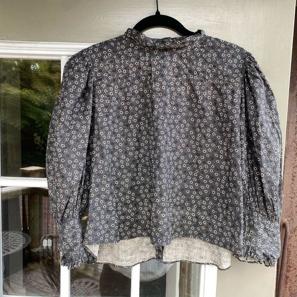 LoveShackFancy Black Cream Floral Button Mock Neck Blouse Size Medium - Picture 1 of 9